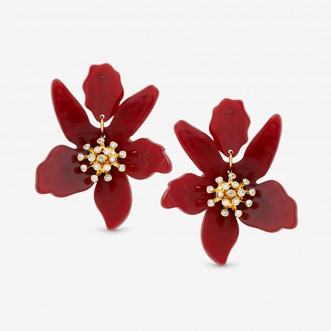 jon richard MOOD Burgundy Resin Flower Statement Drop Earrings