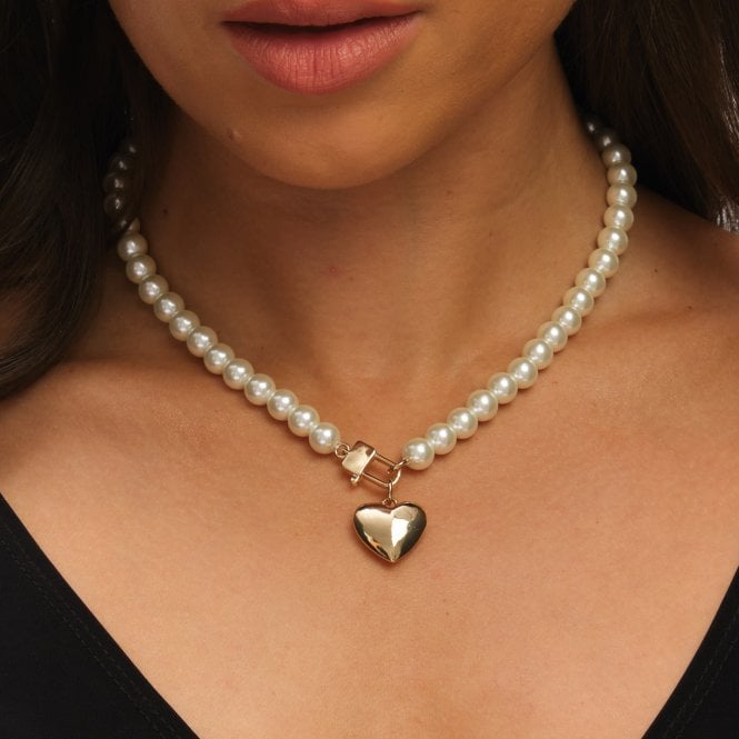 Jon Richard MOOD Cream Pearl & Gold Polished Padlock Short Necklace