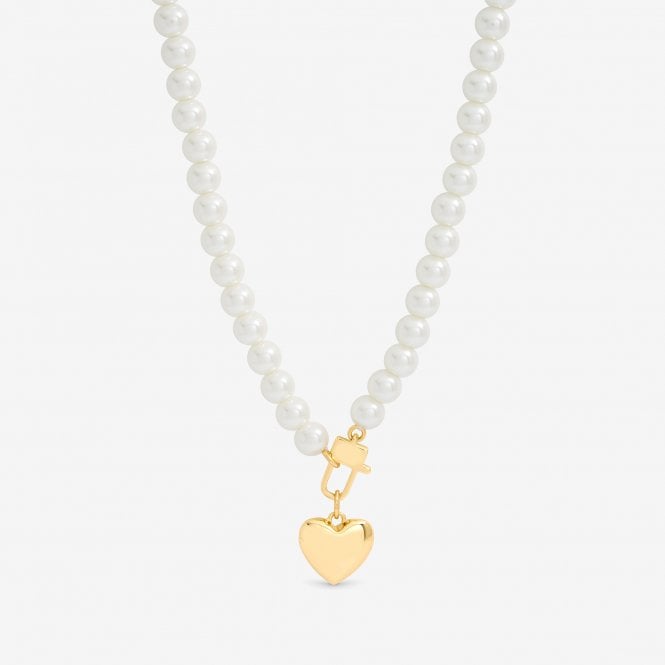 jon richard MOOD Cream Pearl & Gold Polished Padlock Short Necklace