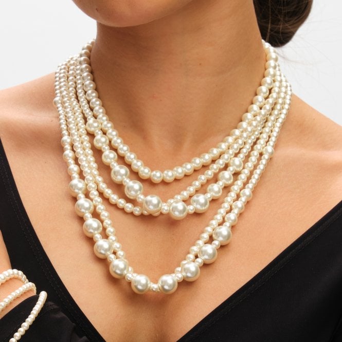 Jon Richard MOOD Cream Pearl Multi Row Statement Necklace
