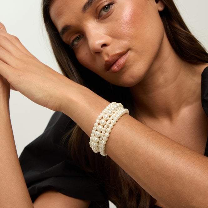 Jon Richard MOOD Cream Pearl Multipack Stretch Bracelets - Pack Of 4