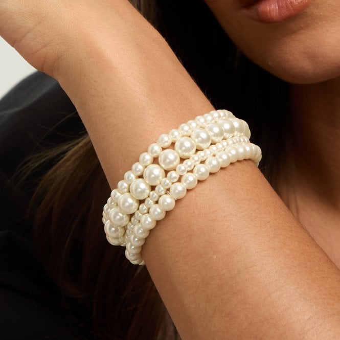 Jon Richard MOOD Cream Pearl Multipack Stretch Bracelets - Pack Of 4