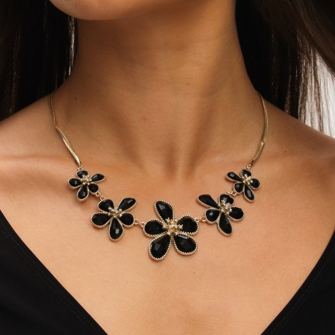 Jon Richard MOOD Gold Crystal And Jet Glass Flower Neckalce
