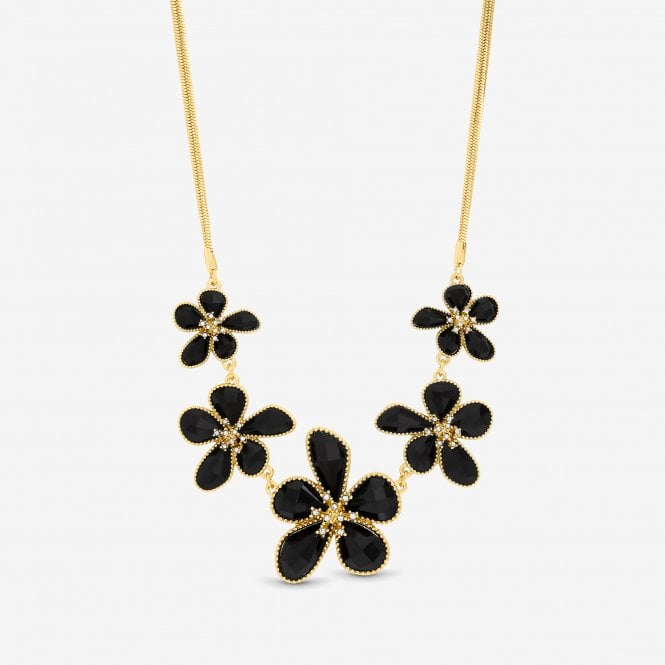 jon richard MOOD Gold Crystal and Jet Glass Flower Neckalce