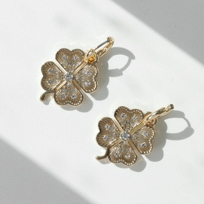 Jon Richard MOOD Gold & Crystal Clover Charm Huggie Earrings