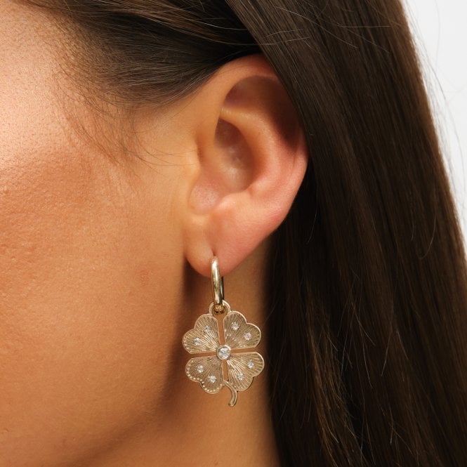 Jon Richard MOOD Gold & Crystal Clover Charm Huggie Earrings