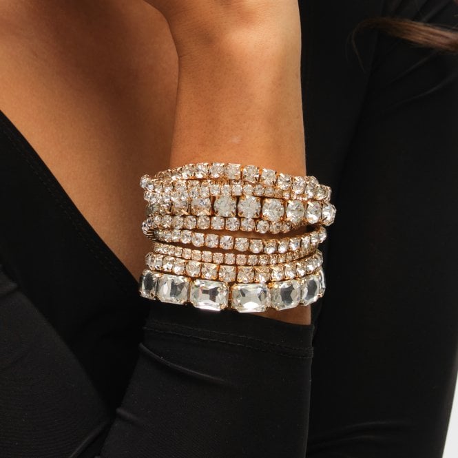 Jon Richard MOOD Gold Crystal Multipack Stretch Bracelets - Pack Of 7