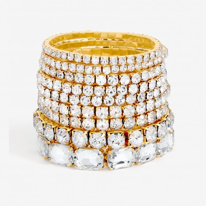 jon richard MOOD Gold Crystal Multipack Stretch Bracelets - Pack of 7