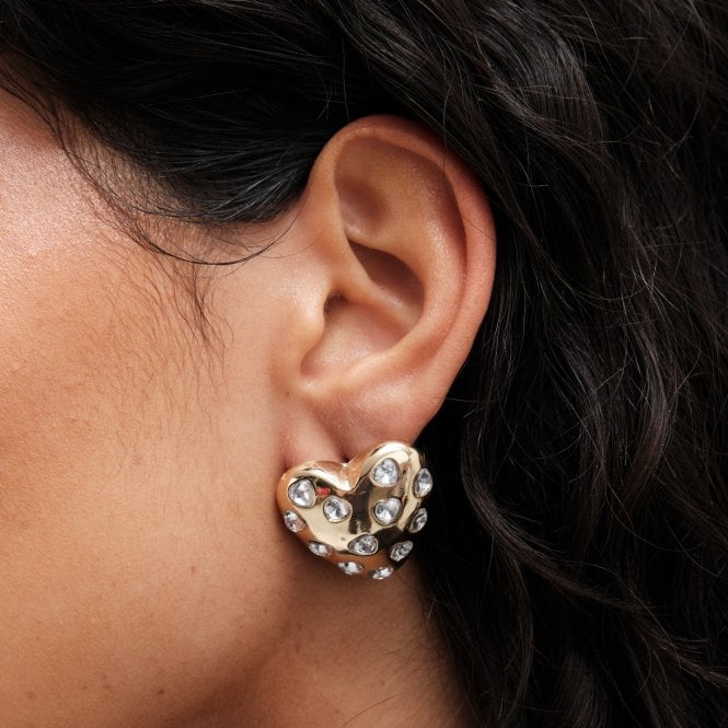 Jon Richard MOOD Gold Crystal Puffed Heart Statement Stud Earrings