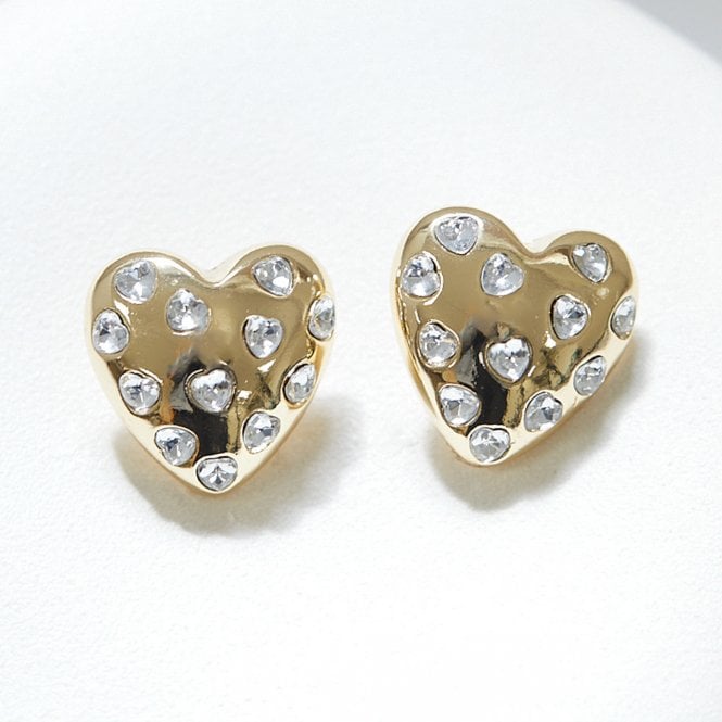 Jon Richard MOOD Gold Crystal Puffed Heart Statement Stud Earrings