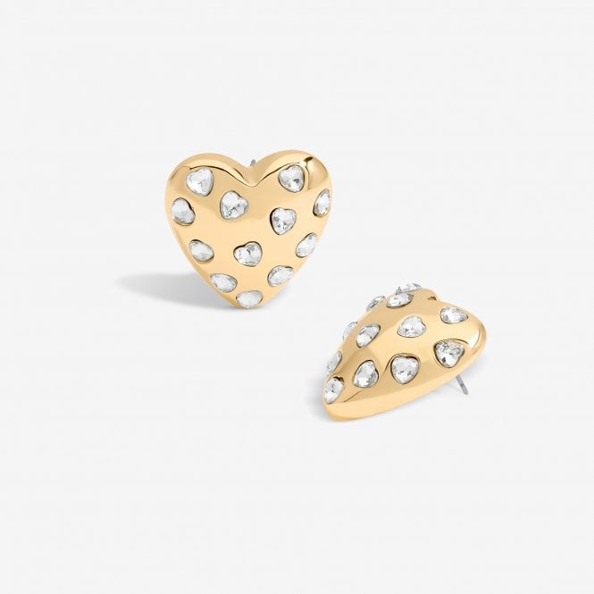 jon richard MOOD Gold Crystal Puffed Heart Statement Stud Earrings