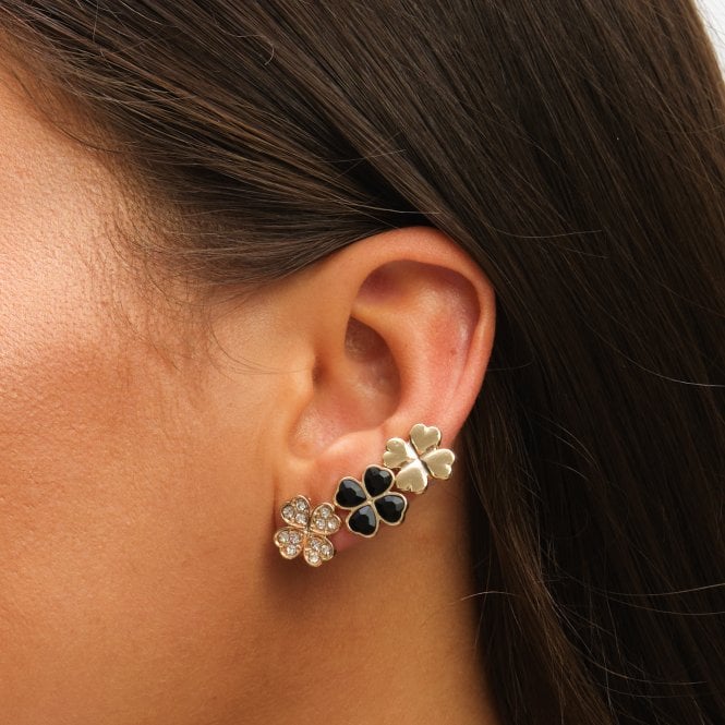 Jon Richard MOOD Gold & Jet Crystal Clover Stud Earrings - Pack Of 3