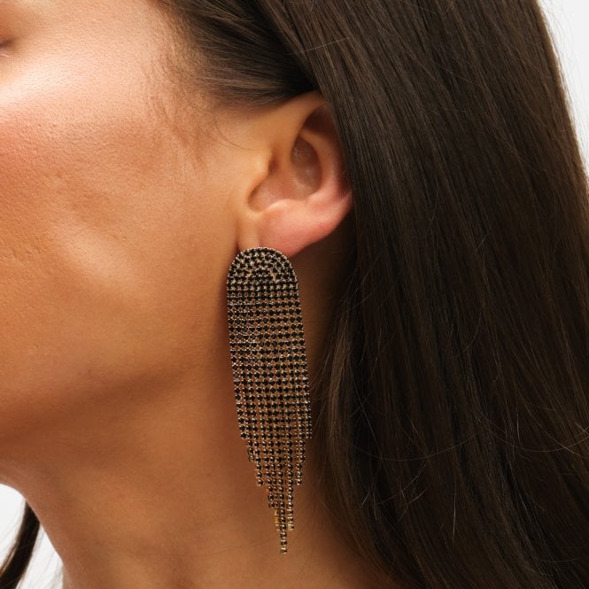 Jon Richard MOOD Gold & Jet Crystal Tassel Statement Drop Earrings