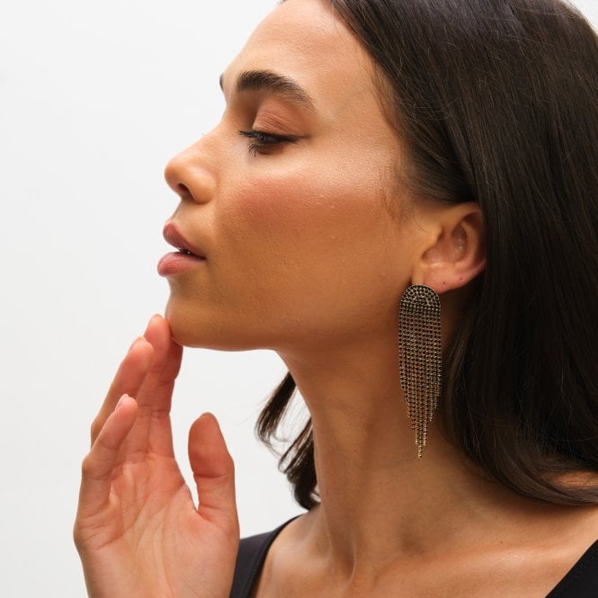 Jon Richard MOOD Gold & Jet Crystal Tassel Statement Drop Earrings