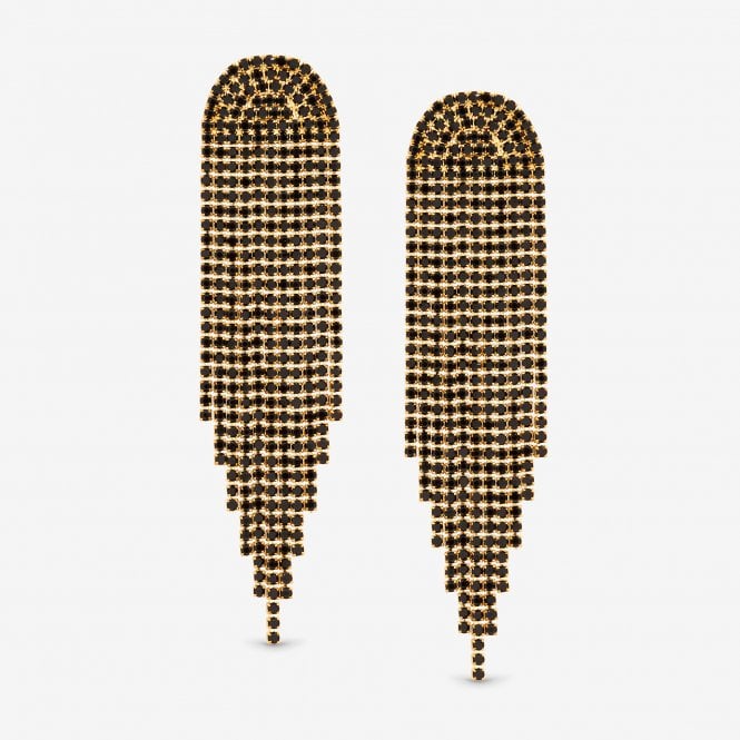 jon richard MOOD Gold & Jet Crystal Tassel Statement Drop Earrings
