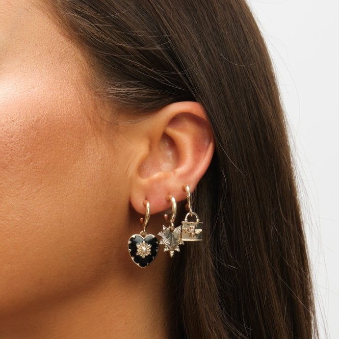 Jon Richard MOOD Gold Locket & Jet Heart Huggie Charm Earrings - Pack Of 3