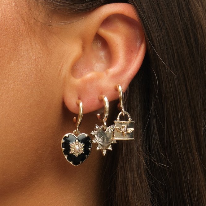 Jon Richard MOOD Gold Locket & Jet Heart Huggie Charm Earrings - Pack Of 3