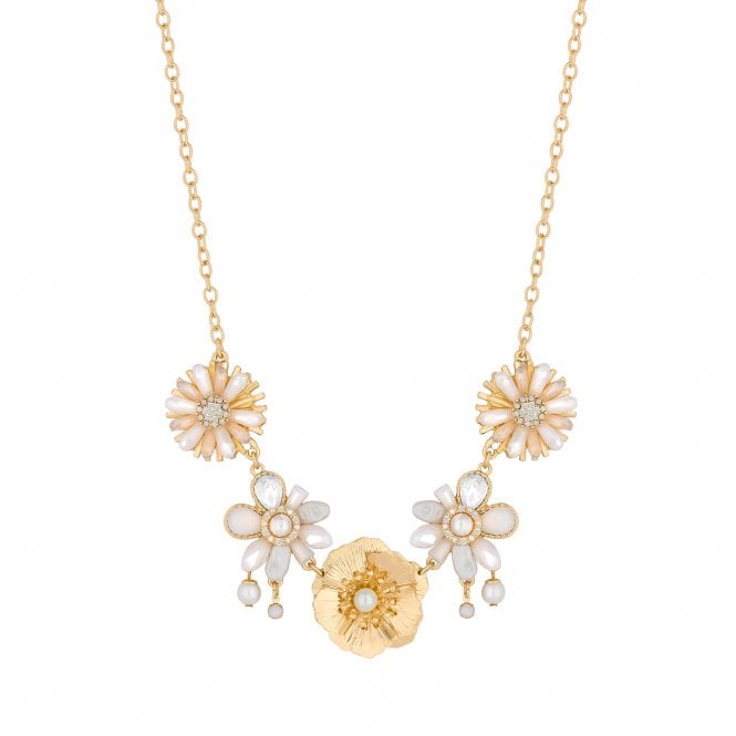 jon richard MOOD Gold Pearl And Crystal Flower Statement Collar Necklace