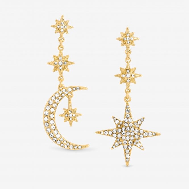 jon richard MOOD Gold Plated Mix And Match Stars And Moon Drop Earrings