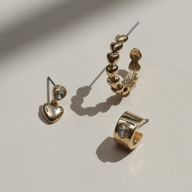 Jon Richard MOOD Gold Polished & Crystal Heart Earrings - Pack Of 3