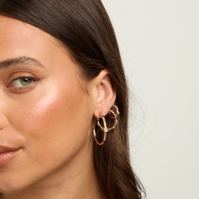 Jon Richard MOOD Gold Polished & Crystal Multipack Hoop Earrings - Pack Of 3