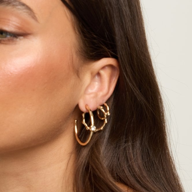 Jon Richard MOOD Gold Polished & Crystal Multipack Hoop Earrings - Pack Of 3