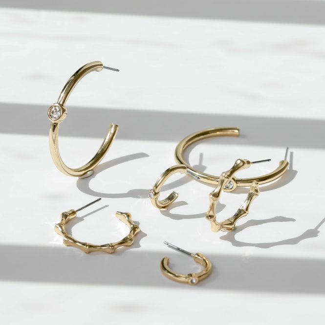 Jon Richard MOOD Gold Polished & Crystal Multipack Hoop Earrings - Pack Of 3