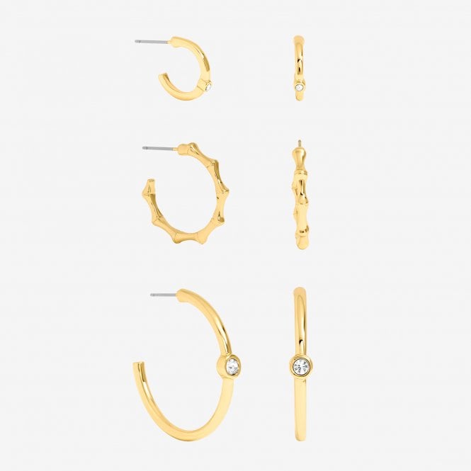 jon richard MOOD Gold Polished & Crystal Multipack Hoop Earrings - Pack of 3