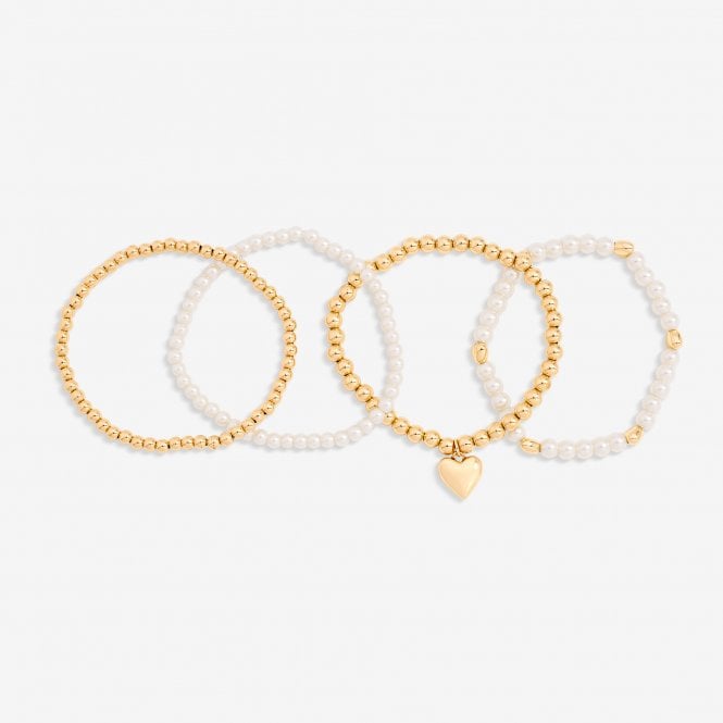 jon richard MOOD Gold Polished Pearl Heart Stretch Bracelets