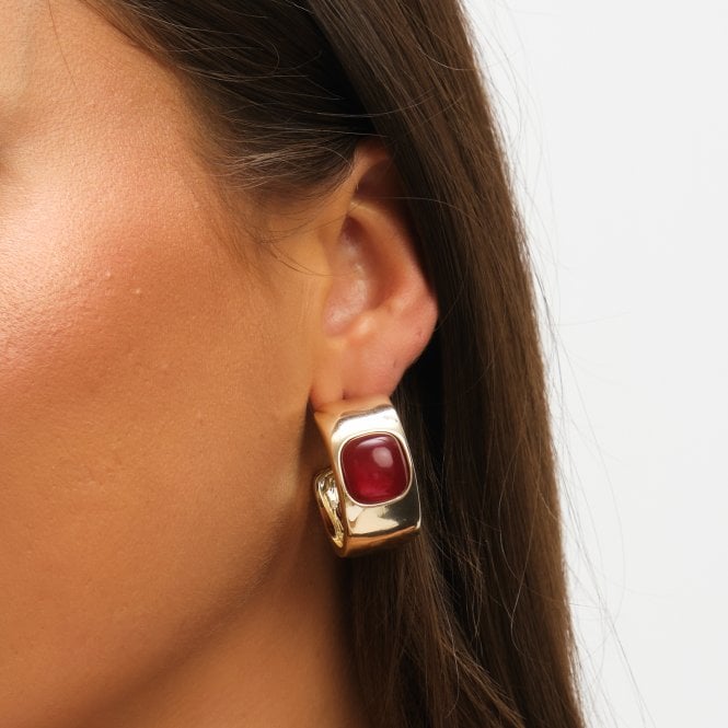 Jon Richard MOOD Gold Polished & Red Resin Chubby Hoop Earrings
