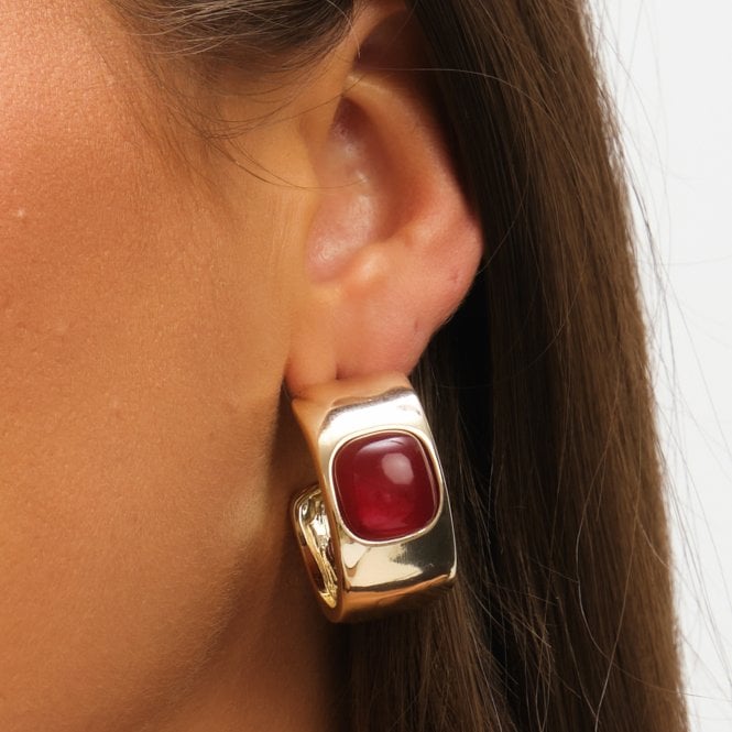 Jon Richard MOOD Gold Polished & Red Resin Chubby Hoop Earrings