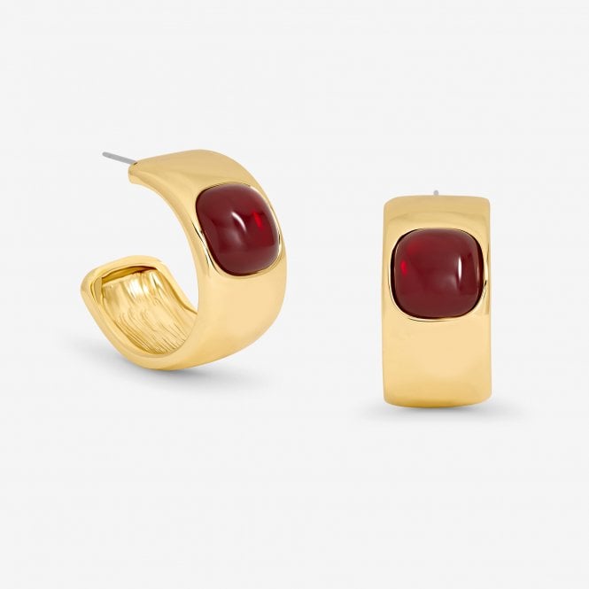 jon richard MOOD Gold Polished & Red Resin Chubby Hoop Earrings