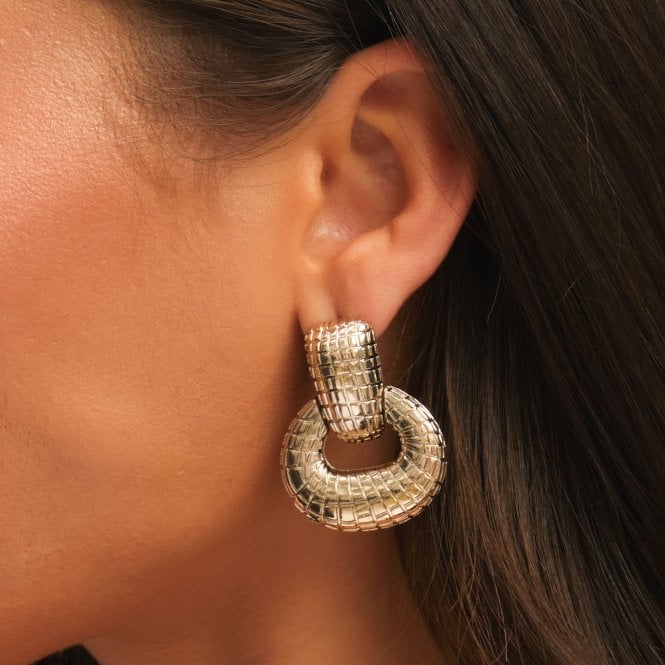 Jon Richard MOOD Gold Polished Snake Textured Doorknocker Earrings