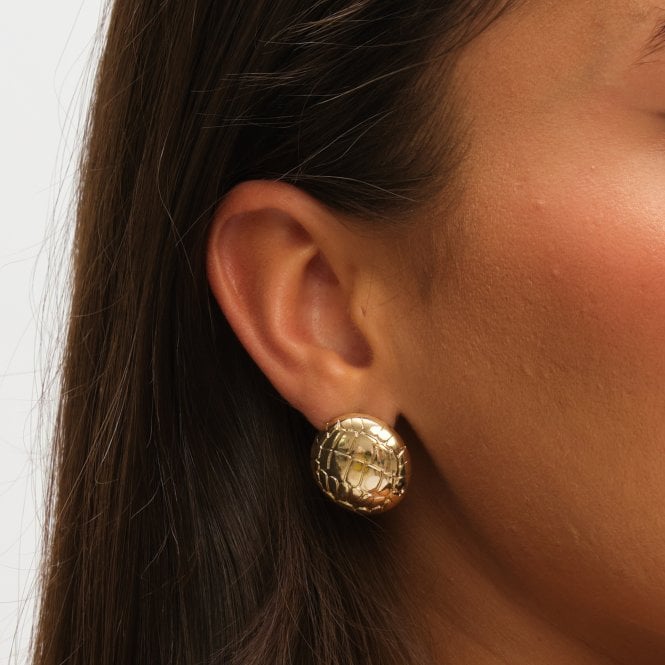 Jon Richard MOOD Gold Polished Snake Textured Round Dome Earrings