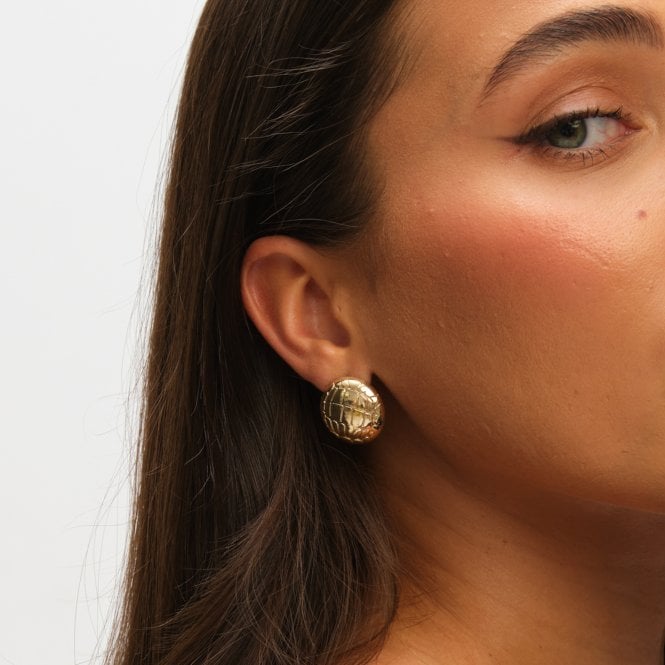 Jon Richard MOOD Gold Polished Snake Textured Round Dome Earrings