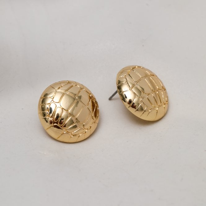 Jon Richard MOOD Gold Polished Snake Textured Round Dome Earrings