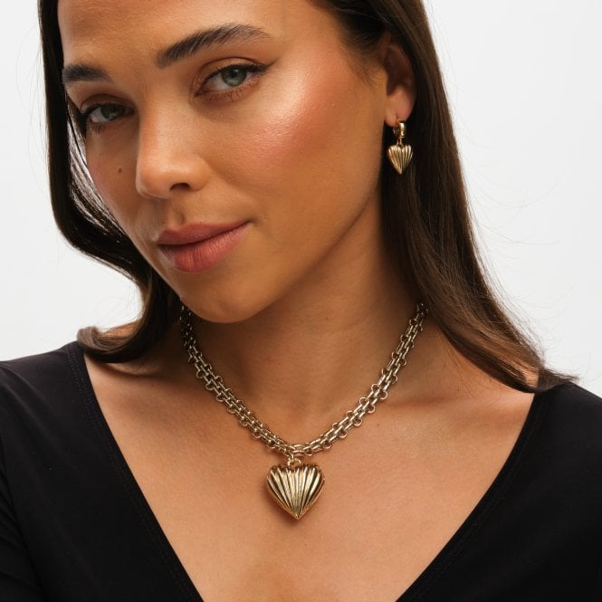 Jon Richard MOOD Gold Ribbed Heart Huggie Charm Earrings