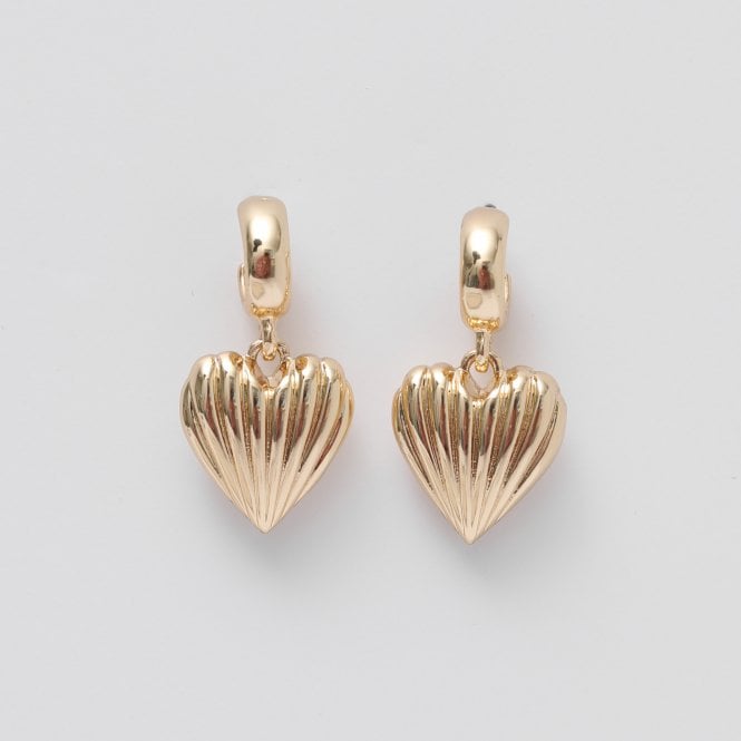 Jon Richard MOOD Gold Ribbed Heart Huggie Charm Earrings