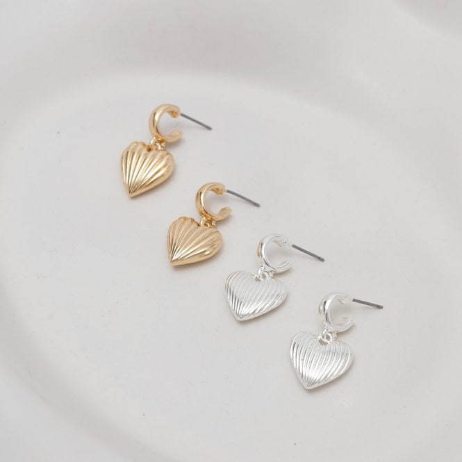 Jon Richard MOOD Gold Ribbed Heart Huggie Charm Earrings