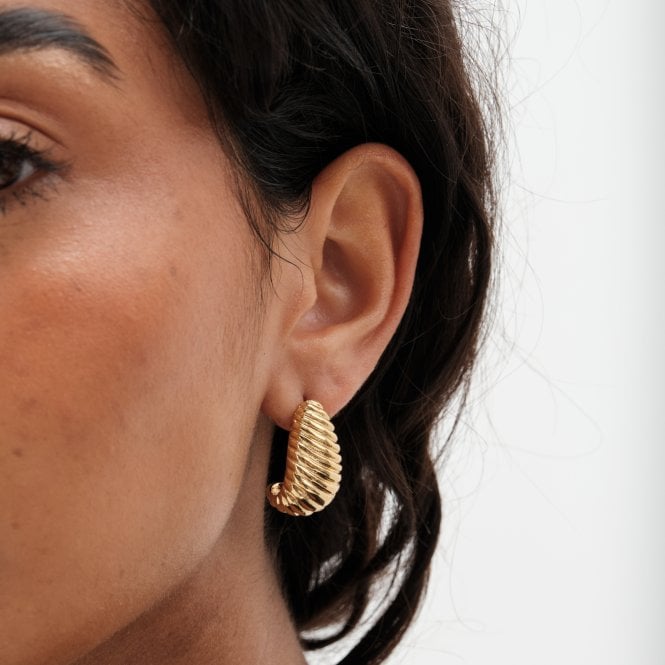 Jon Richard MOOD Gold Stainless Steel Ridged Dome Hoop Earrings