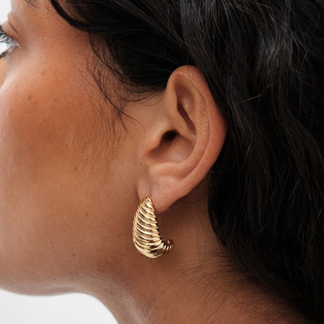 Jon Richard MOOD Gold Stainless Steel Ridged Dome Hoop Earrings