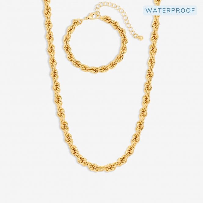 jon richard MOOD Gold Waterproof Twisted Rope Necklace & Bracelet Set