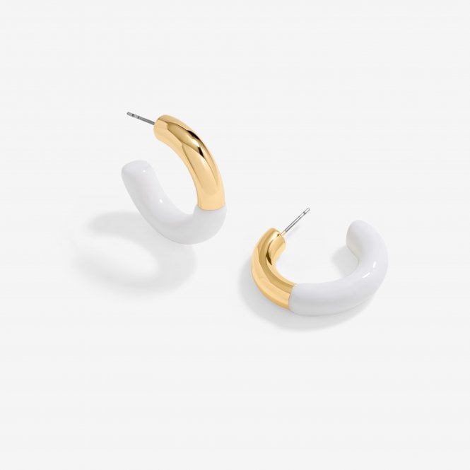 Jon Richard MOOD Gold White Half Enamel Hoop Earrings