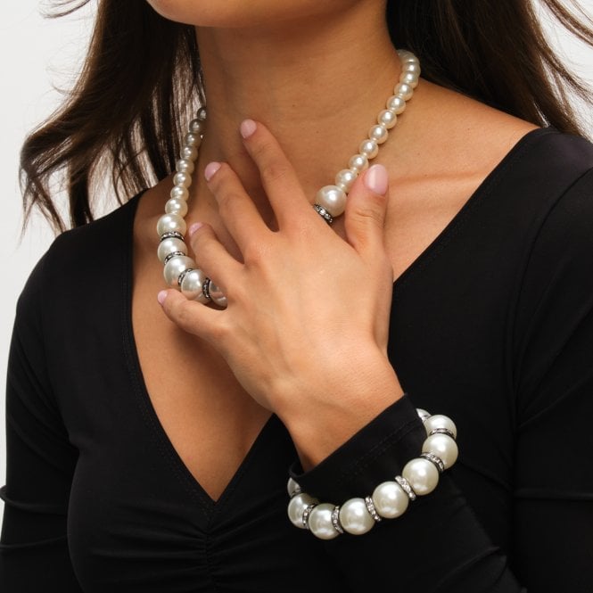 Jon Richard MOOD Hematite Crystal & Cream Pearl Beaded Necklace