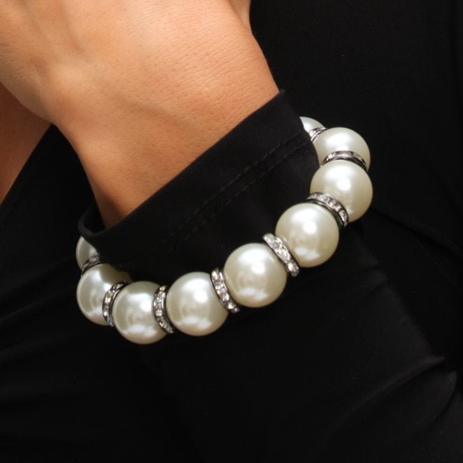 Jon Richard MOOD Hematite Crystal & Cream Pearl Beaded Stretch Bracelet