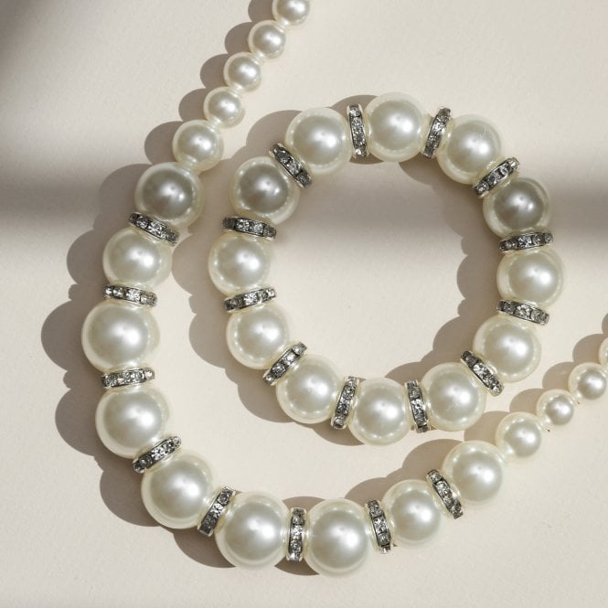 Jon Richard MOOD Hematite Crystal & Cream Pearl Beaded Stretch Bracelet