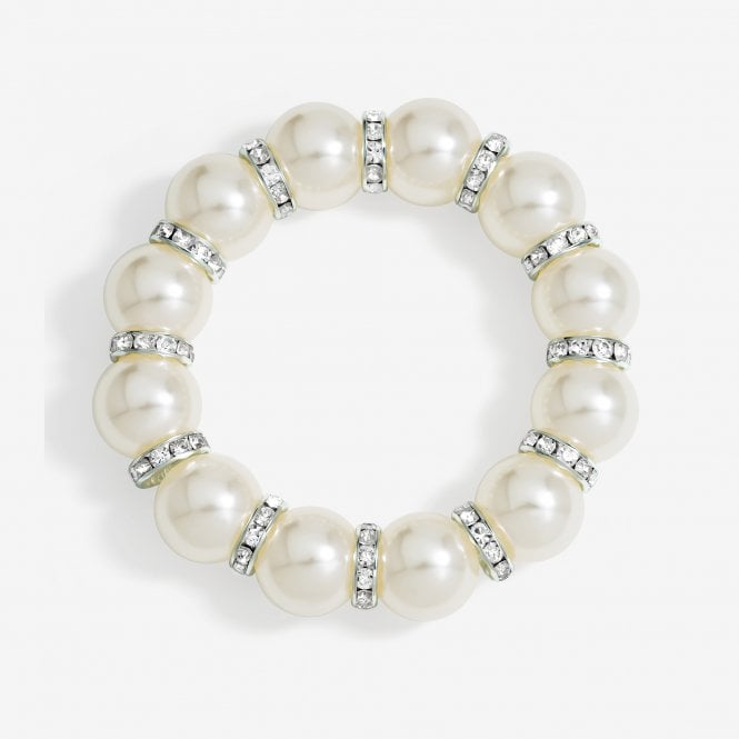 jon richard MOOD Hematite Crystal & Cream Pearl Beaded Stretch Bracelet
