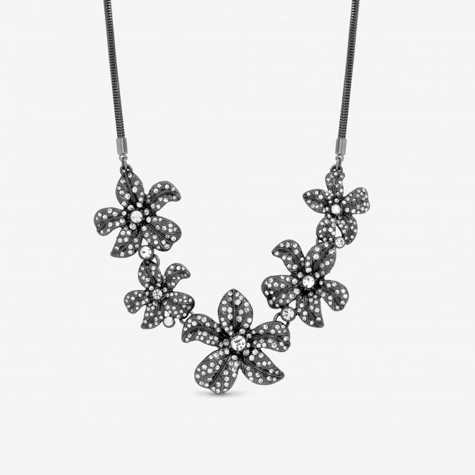 jon richard MOOD Hematite Crystal Floral Statement Allway Necklace