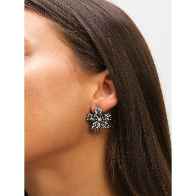 Jon Richard MOOD Hematite Crystal Floral Statement Stud Earrings