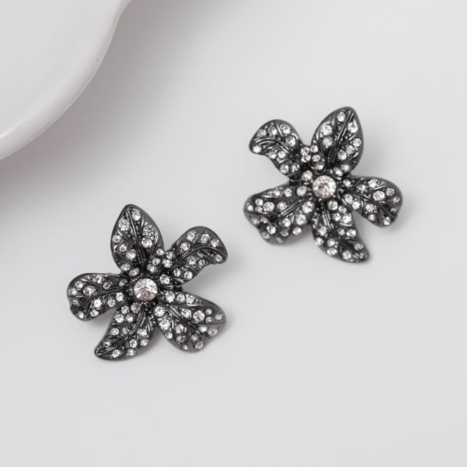 Jon Richard MOOD Hematite Crystal Floral Statement Stud Earrings
